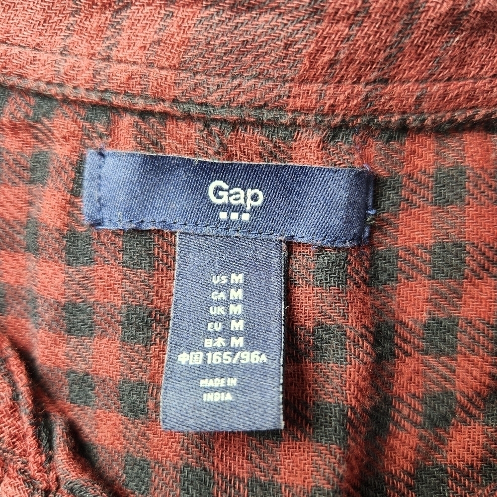 GAP Women's Plaid Flannel Shirt Dress Red Black Medium Long Sleeve - Picture 11 of 12